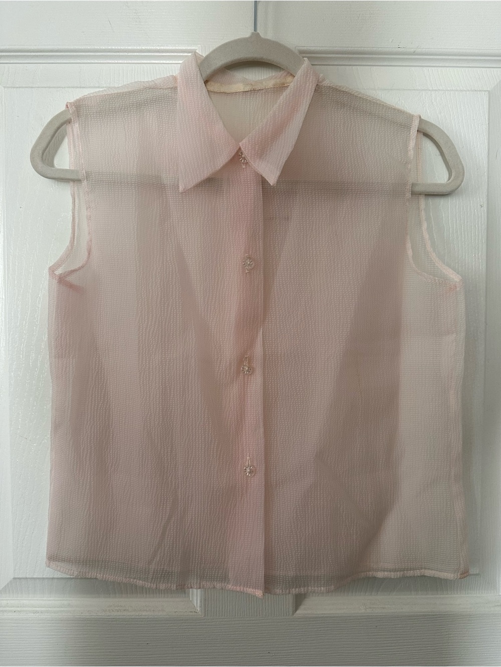 Sleeveless Sheer Button-Up Blouse in Light Pink